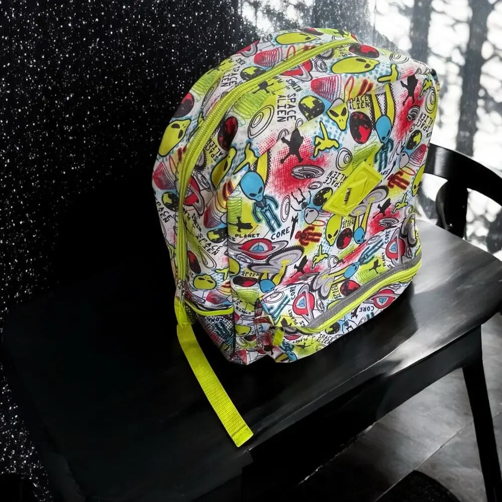 Space Alien Backpack Matching Pouch Neon UFO Outer Space Reflective Spaceman